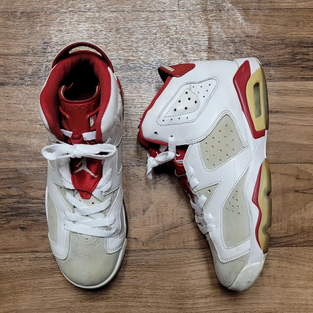 Nike Boys Air Jordan 6 Retro 384665-113 Red White Sz 6.5 / Sz 8 women - Picture 3 of 10